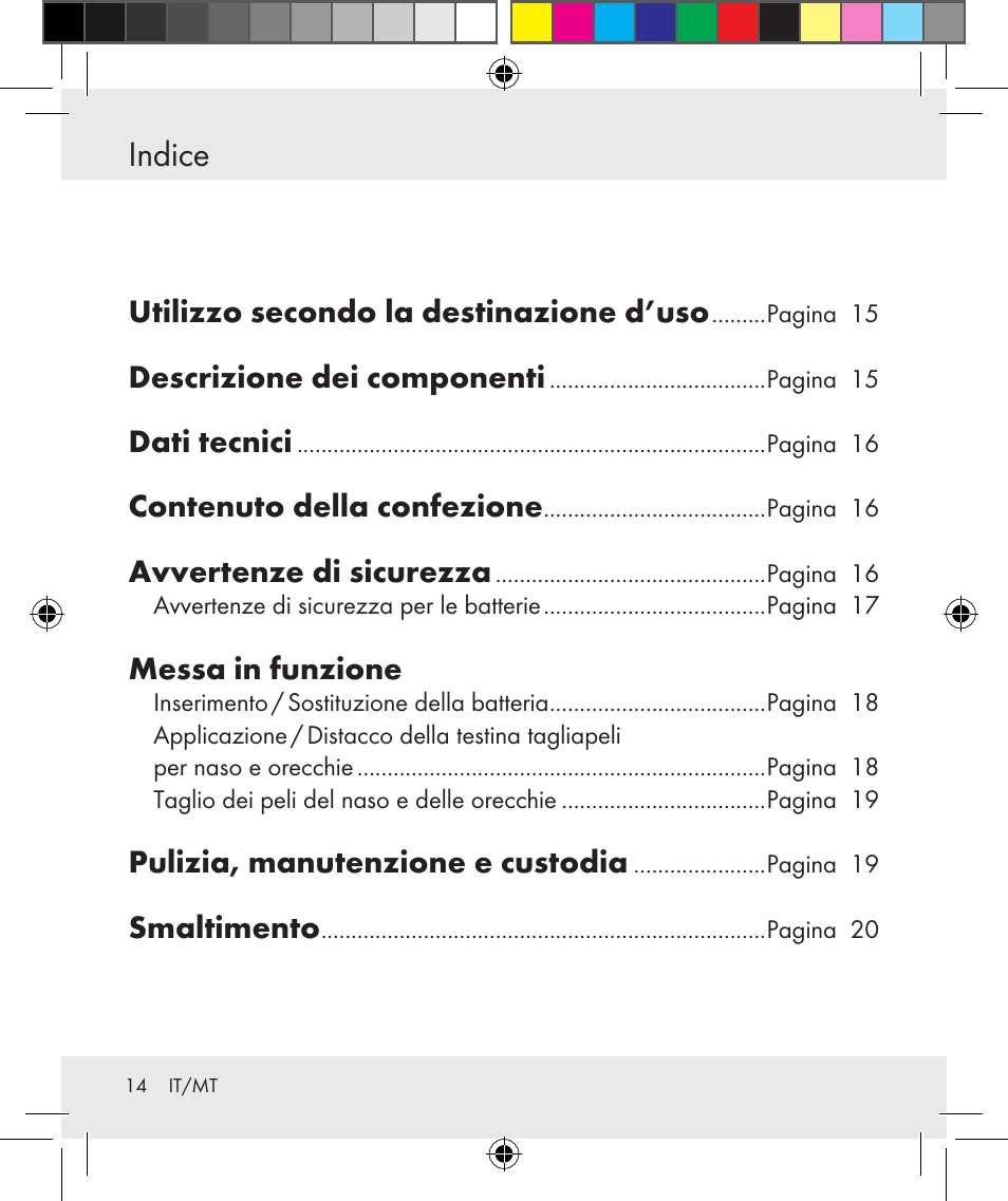 Indice | Silvercrest Z31131 User Manual | Page 14 / 46