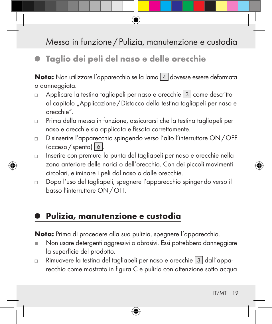 Taglio dei peli del naso e delle orecchie, Pulizia, manutenzione e custodia | Silvercrest Z31131 User Manual | Page 19 / 46