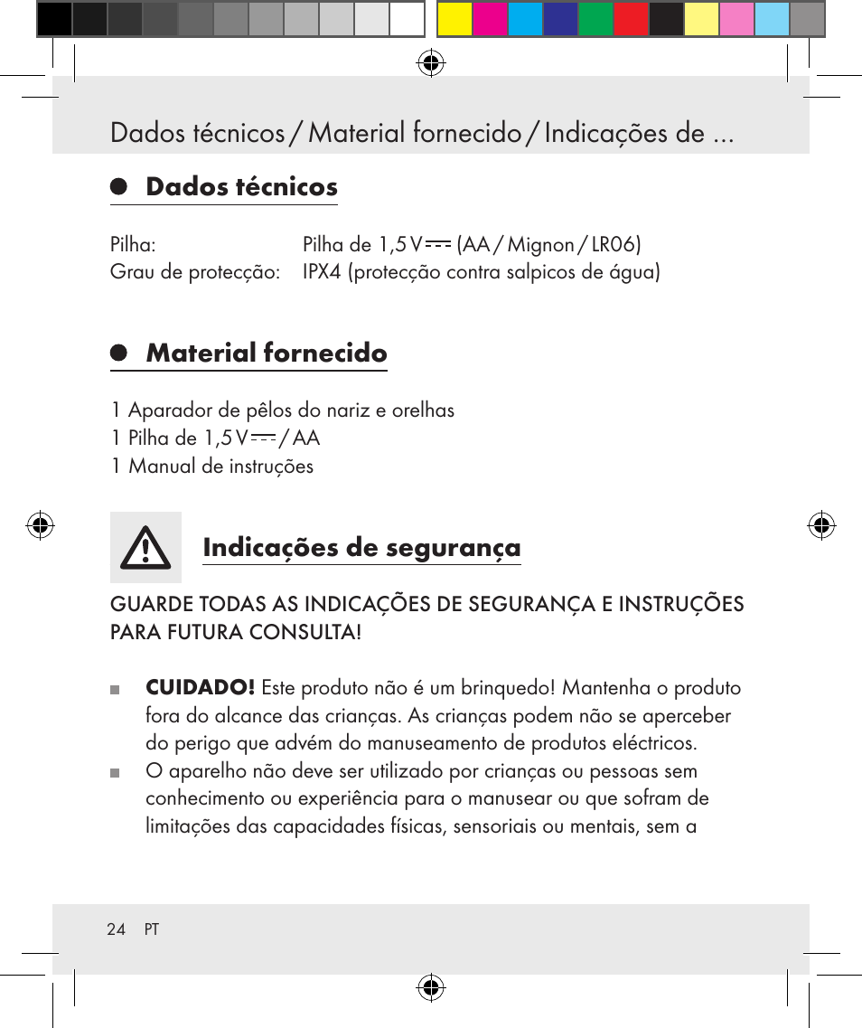 Dados técnicos, Material fornecido, Indicações de segurança | Silvercrest Z31131 User Manual | Page 24 / 46