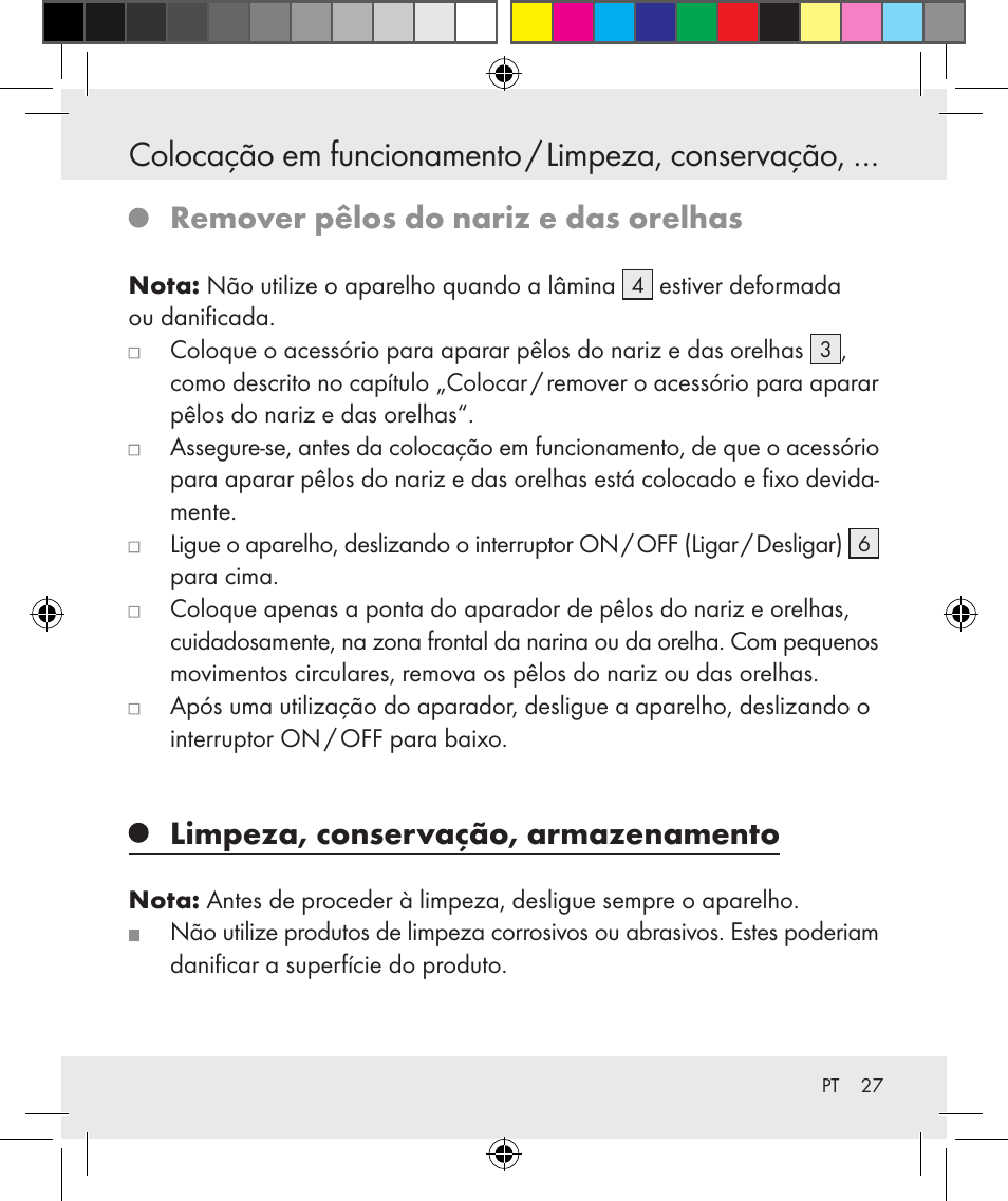 Colocação em funcionamento / limpeza, conservação, Remover pêlos do nariz e das orelhas, Limpeza, conservação, armazenamento | Silvercrest Z31131 User Manual | Page 27 / 46