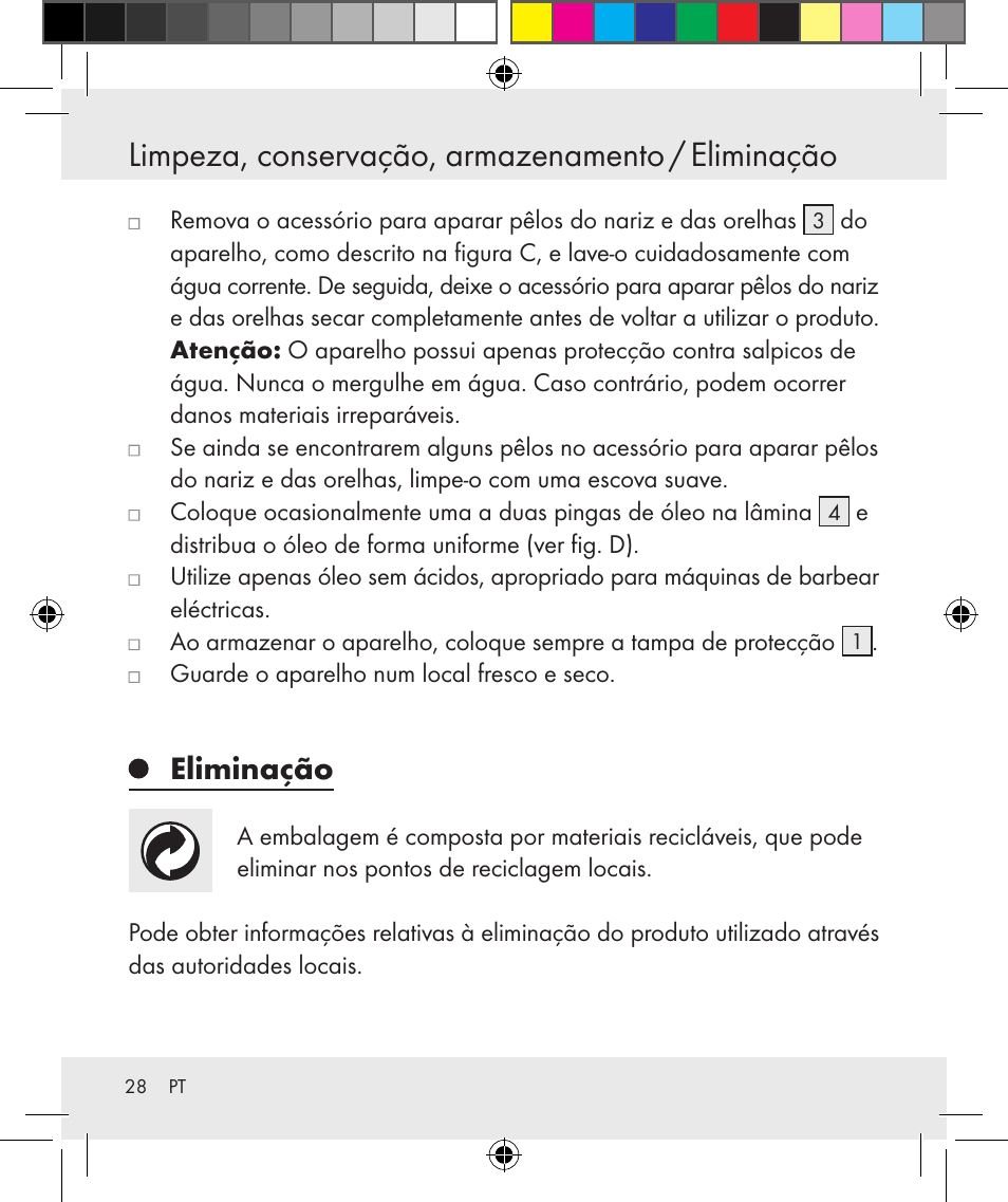 Limpeza, conservação, armazenamento / eliminação, Eliminação | Silvercrest Z31131 User Manual | Page 28 / 46
