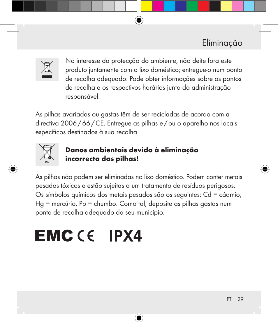 Eliminação | Silvercrest Z31131 User Manual | Page 29 / 46