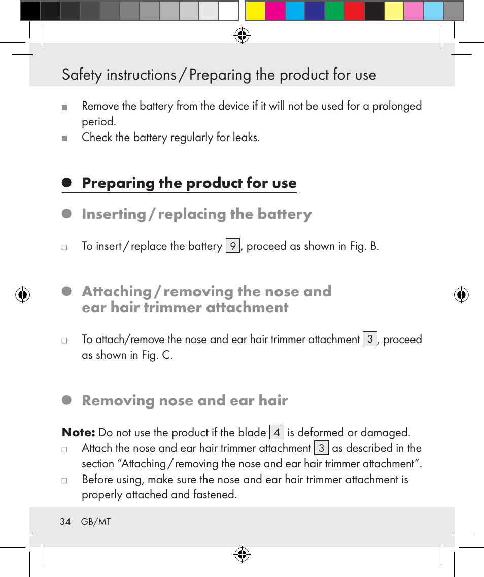 Removing nose and ear hair | Silvercrest Z31131 User Manual | Page 34 / 46