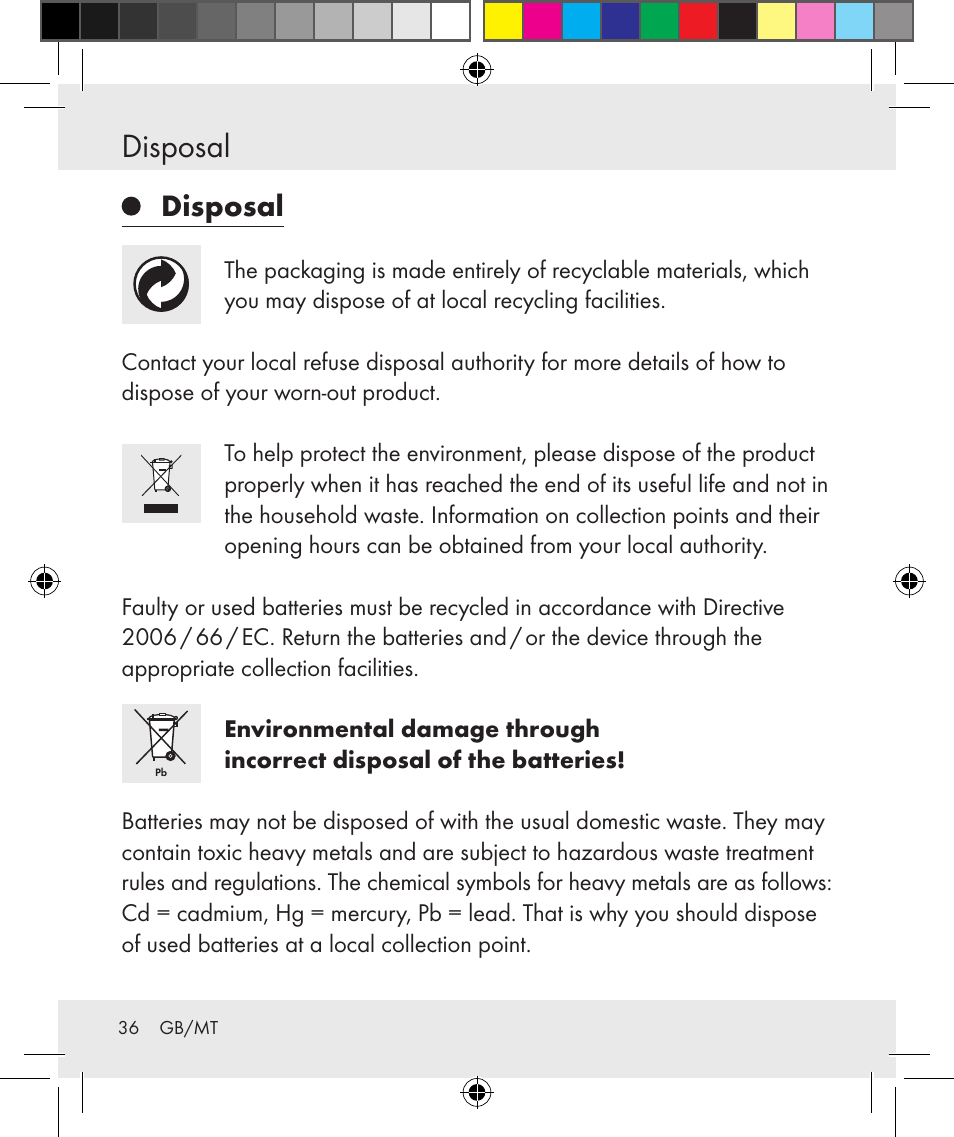 Disposal | Silvercrest Z31131 User Manual | Page 36 / 46