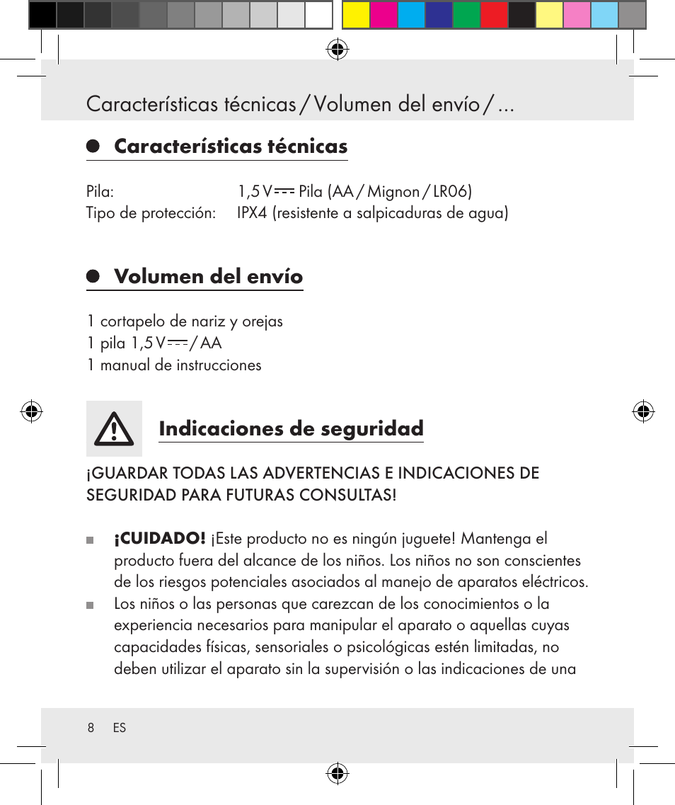 Características técnicas / volumen del envío, Características técnicas, Volumen del envío | Indicaciones de seguridad | Silvercrest Z31131 User Manual | Page 8 / 46