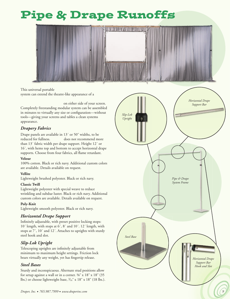 Pipe & drape runoffs | Draper Portable Projection Screen User Manual | Page 9 / 16