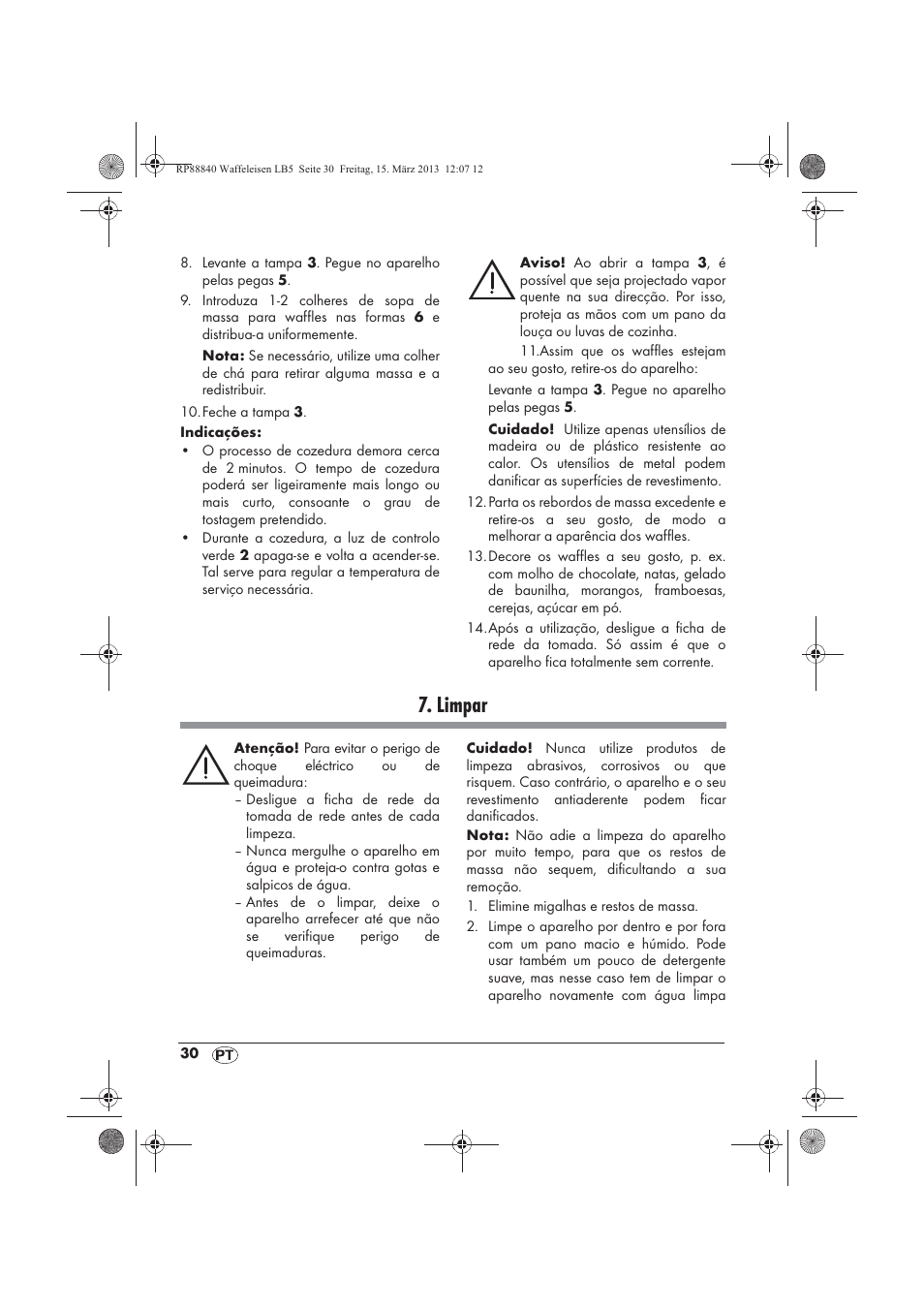 Limpar | Silvercrest SWEK 800 A1 User Manual | Page 32 / 58