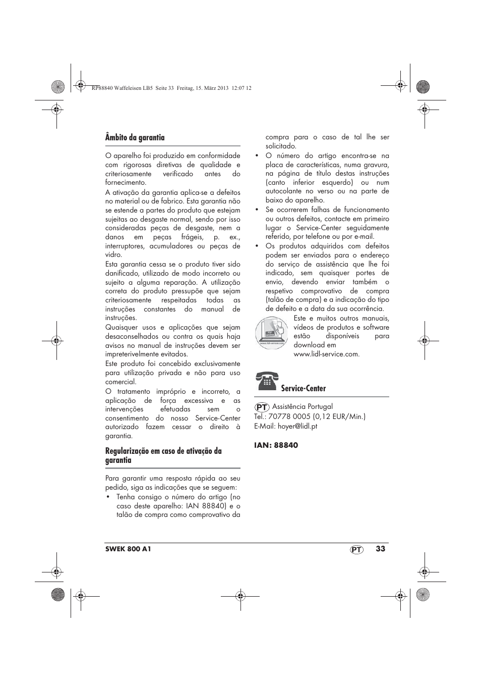 Âmbito da garantia, Regularização em caso de ativação da garantia, Service-center | Silvercrest SWEK 800 A1 User Manual | Page 35 / 58