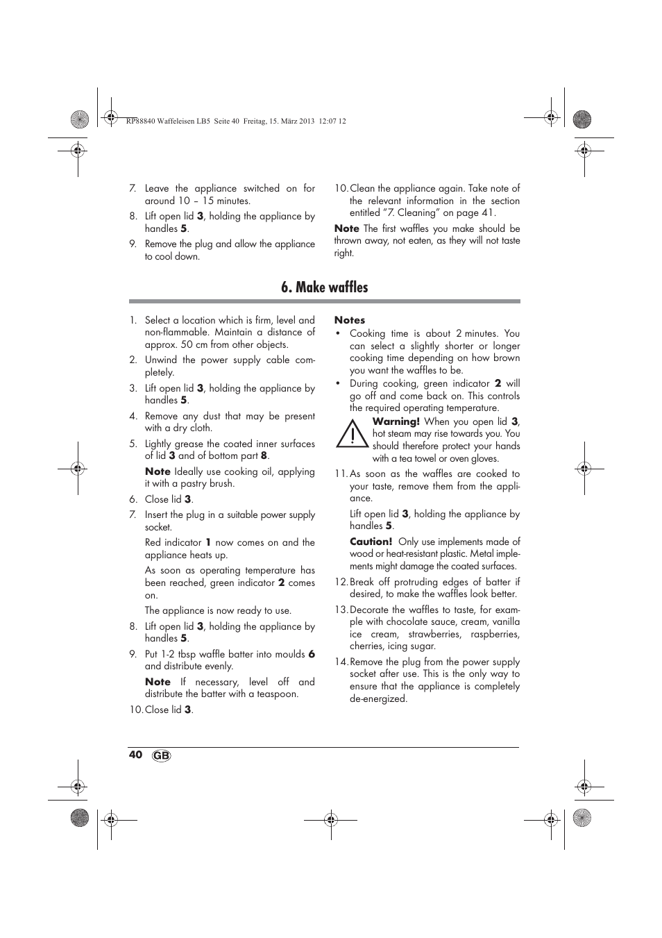 Make waffles | Silvercrest SWEK 800 A1 User Manual | Page 42 / 58