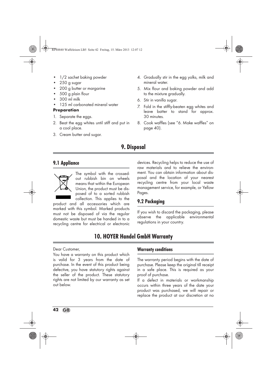 Disposal, Hoyer handel gmbh warranty, 1 appliance | 2 packaging | Silvercrest SWEK 800 A1 User Manual | Page 44 / 58