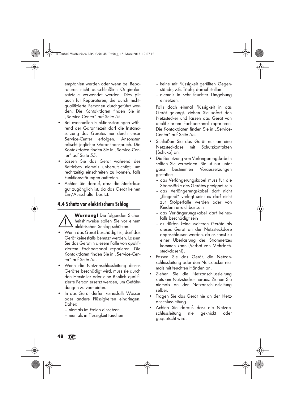 4 schutz vor elektrischem schlag | Silvercrest SWEK 800 A1 User Manual | Page 50 / 58