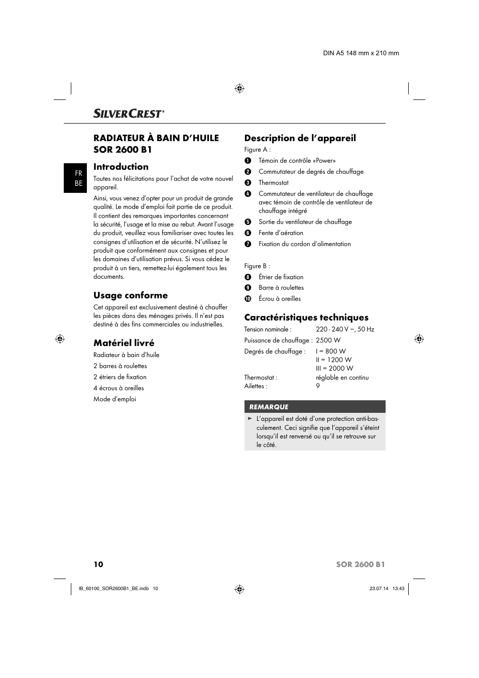 Usage conforme, Matériel livré, Description de l’appareil | Caractéristiques techniques | Silvercrest SOR 2600 B1 User Manual | Page 13 / 36