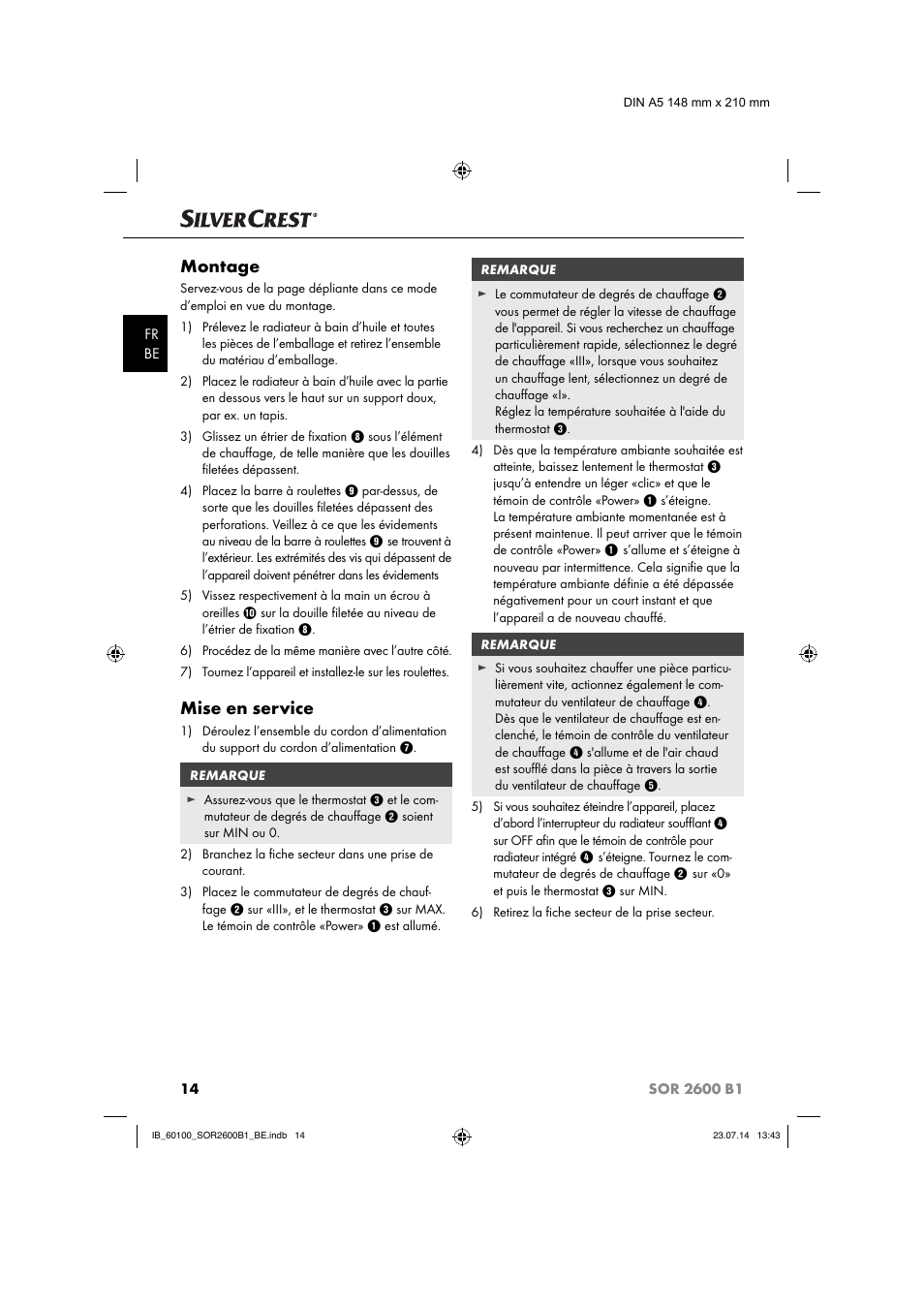 Montage, Mise en service | Silvercrest SOR 2600 B1 User Manual | Page 17 / 36