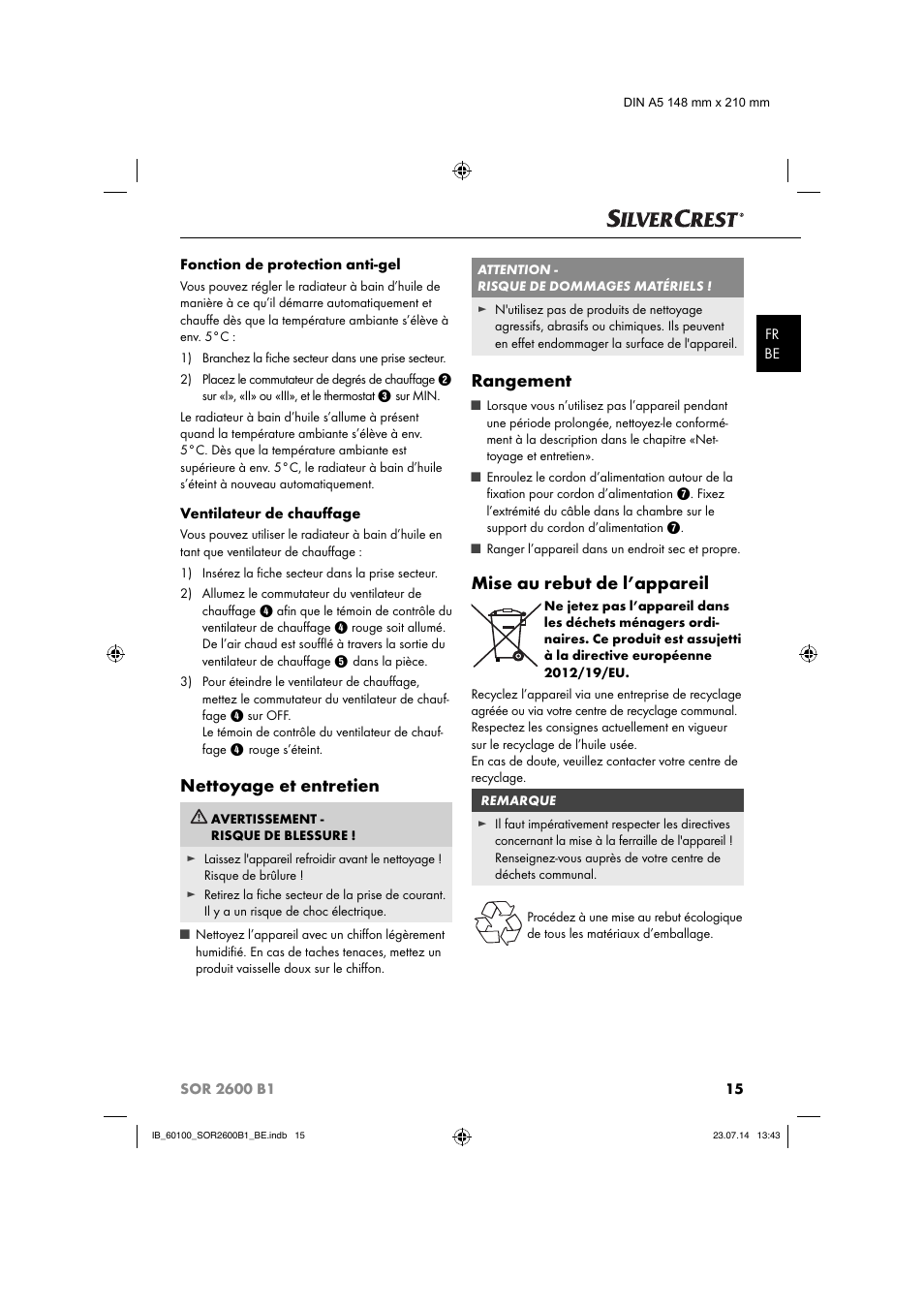 Nettoyage et entretien, Rangement, Mise au rebut de l’appareil | Silvercrest SOR 2600 B1 User Manual | Page 18 / 36