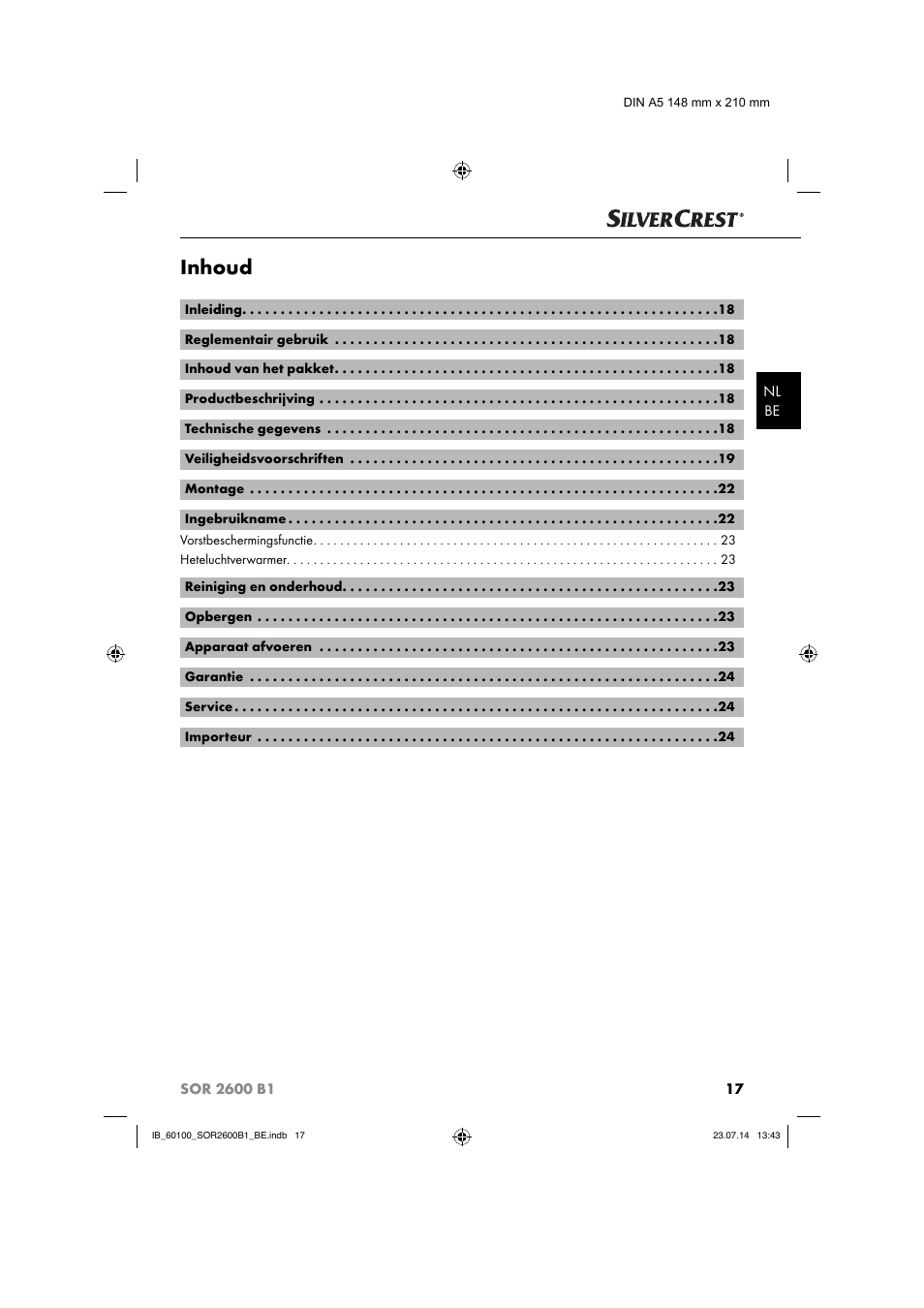 Inhoud | Silvercrest SOR 2600 B1 User Manual | Page 20 / 36