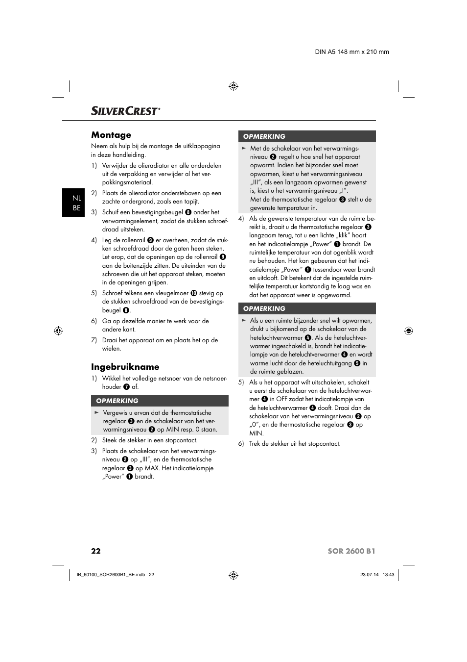 Montage, Ingebruikname | Silvercrest SOR 2600 B1 User Manual | Page 25 / 36