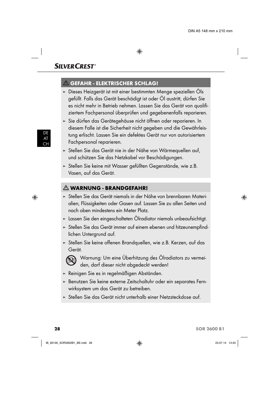 Gefahr - elektrischer schlag, Reinigen sie es in regelmäßigen abständen | Silvercrest SOR 2600 B1 User Manual | Page 31 / 36