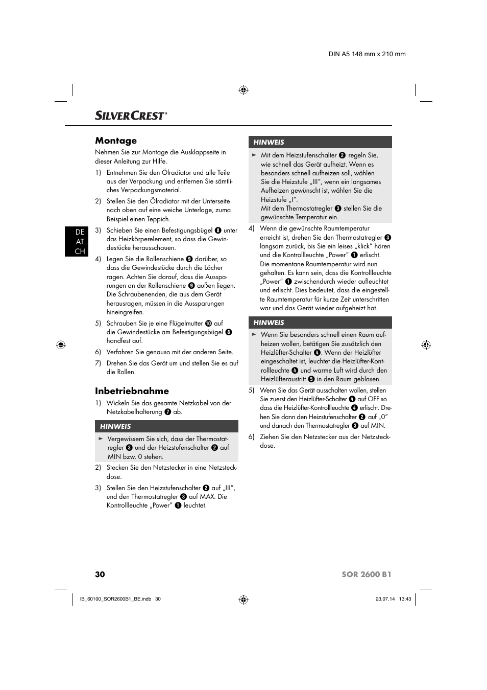 Montage, Inbetriebnahme | Silvercrest SOR 2600 B1 User Manual | Page 33 / 36