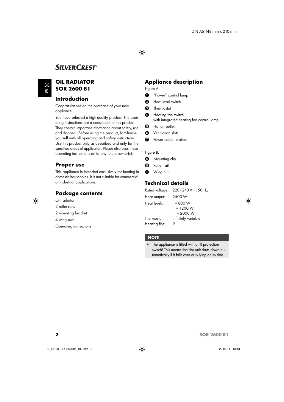 Proper use, Package contents, Appliance description | Technical details | Silvercrest SOR 2600 B1 User Manual | Page 5 / 36