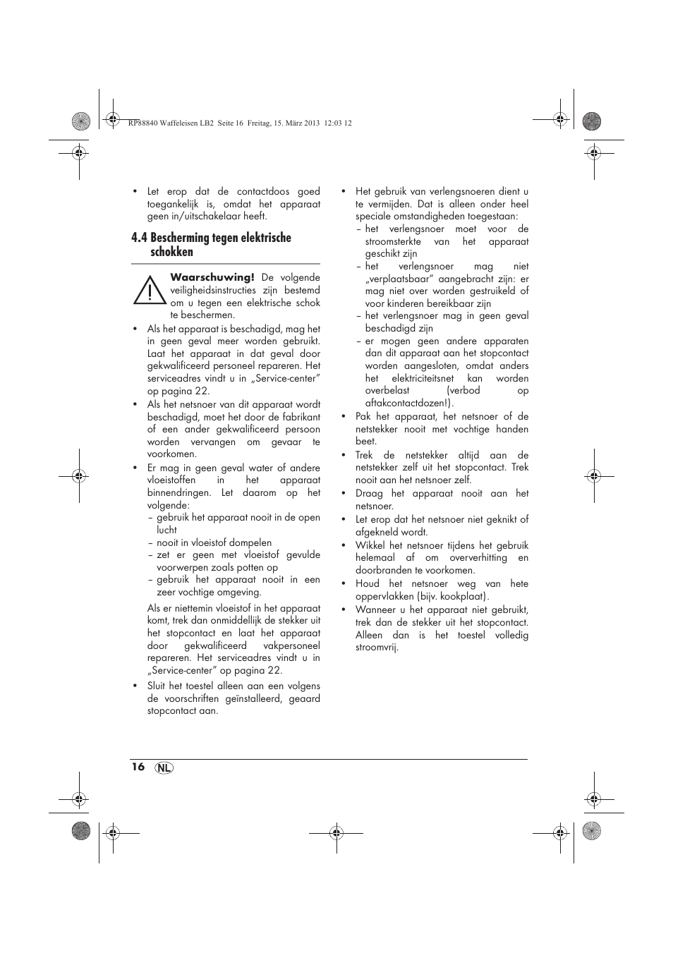 4 bescherming tegen elektrische schokken | Silvercrest SWEK 800 A1 User Manual | Page 18 / 46