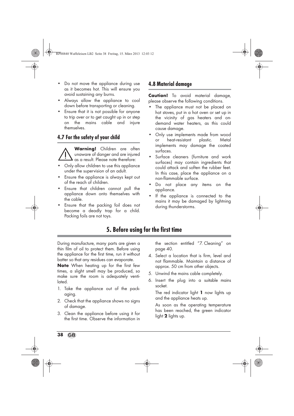 Before using for the first time, 7 for the safety of your child, 8 material damage | Silvercrest SWEK 800 A1 User Manual | Page 40 / 46
