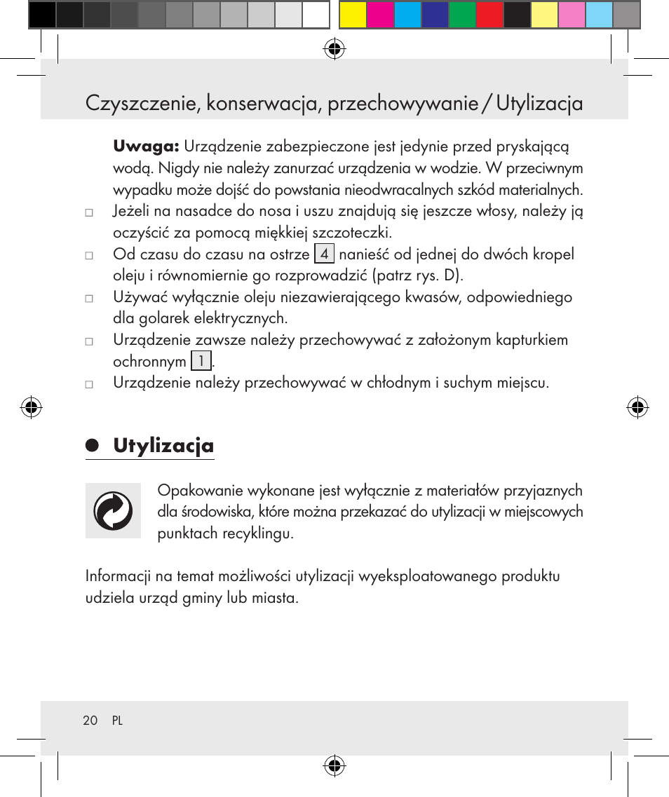 Utylizacja | Silvercrest Z31131 User Manual | Page 20 / 64
