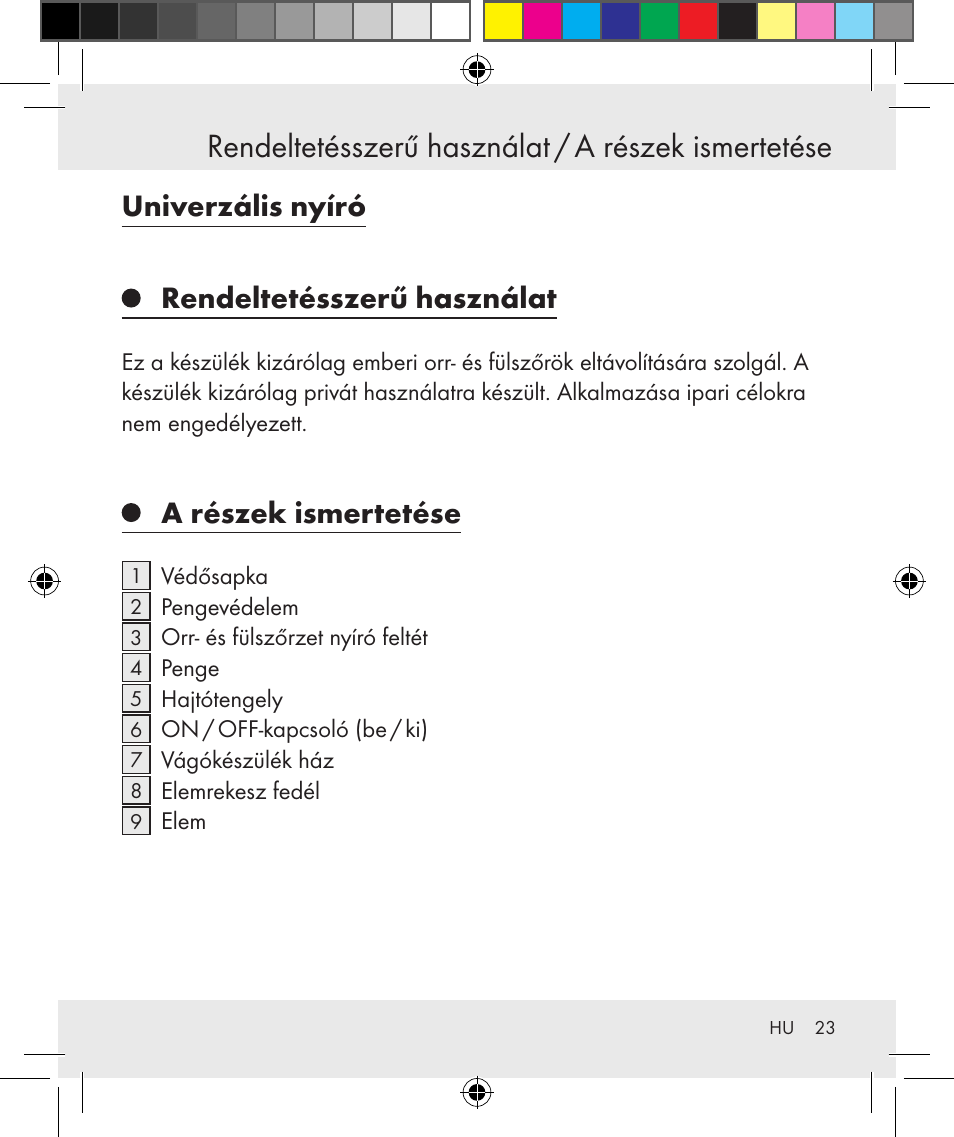 Rendeltetésszerű használat / a részek ismertetése, Univerzális nyíró rendeltetésszerű használat, A részek ismertetése | Silvercrest Z31131 User Manual | Page 23 / 64