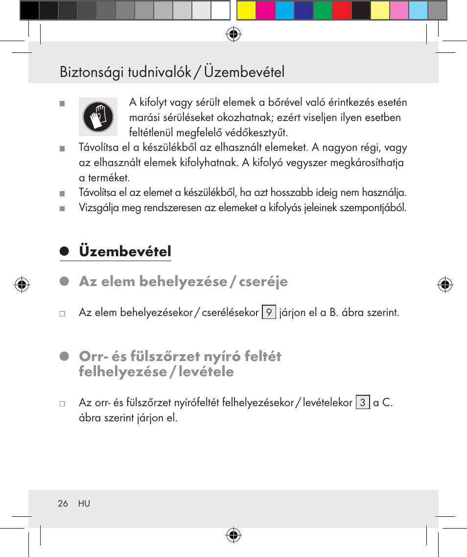 Biztonsági tudnivalók / üzembevétel, Üzembevétel az elem behelyezése / cseréje | Silvercrest Z31131 User Manual | Page 26 / 64