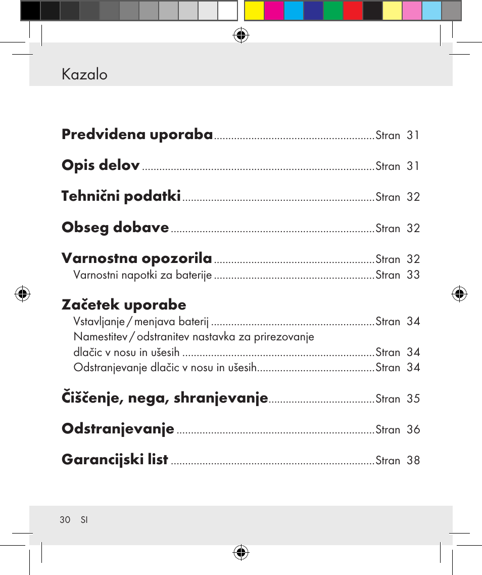 Kazalo | Silvercrest Z31131 User Manual | Page 30 / 64