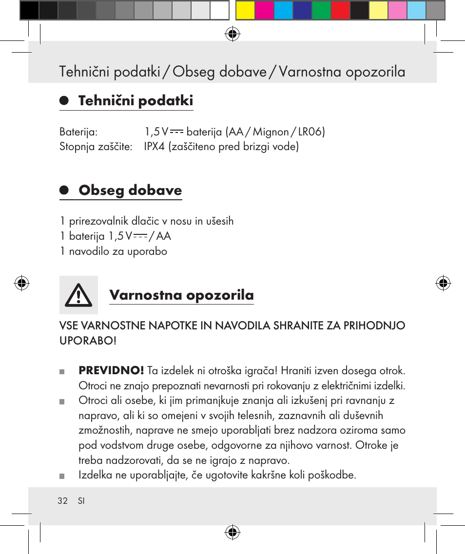 Tehnični podatki, Obseg dobave, Varnostna opozorila | Silvercrest Z31131 User Manual | Page 32 / 64