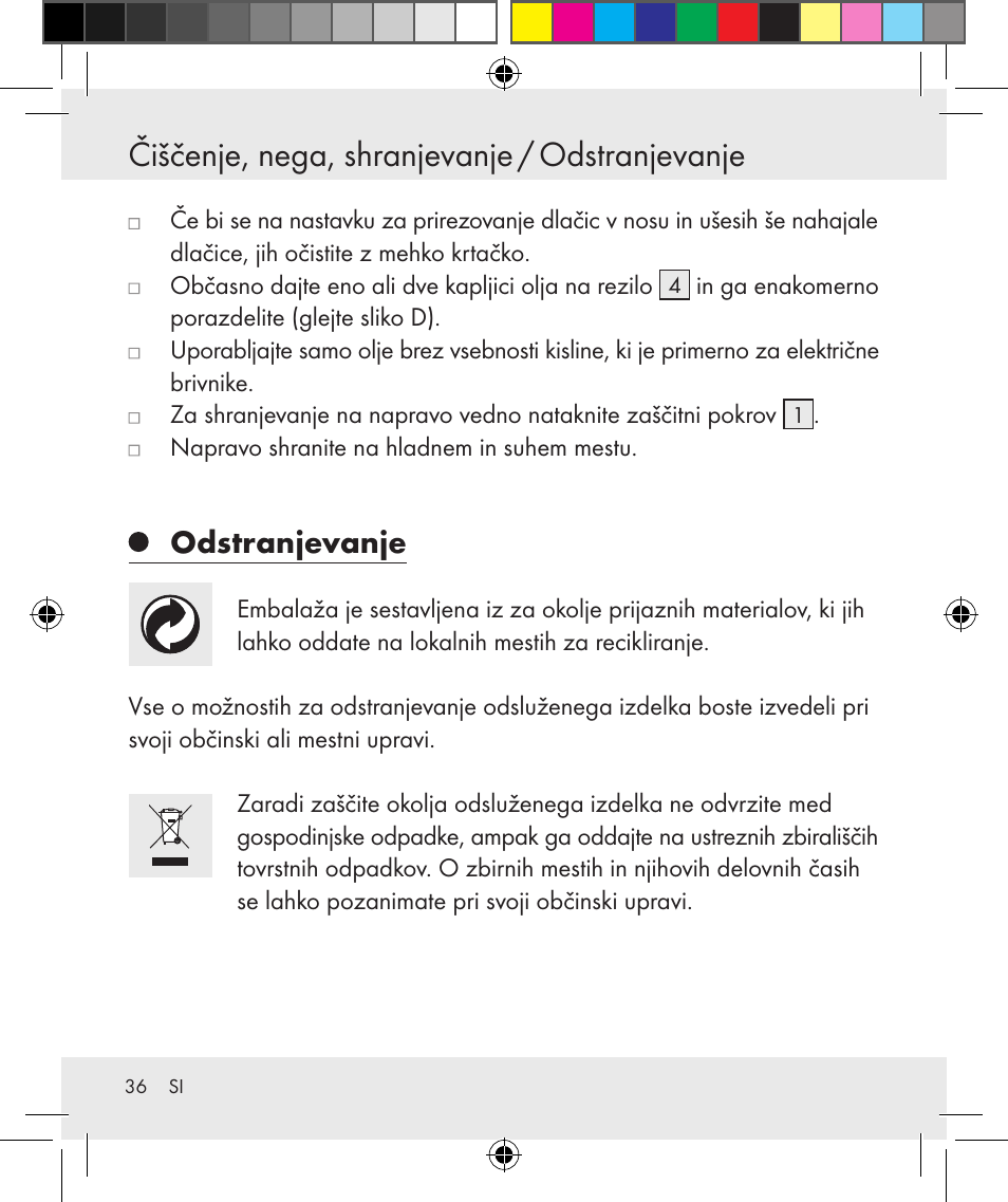 Čiščenje, nega, shranjevanje / odstranjevanje, Odstranjevanje | Silvercrest Z31131 User Manual | Page 36 / 64