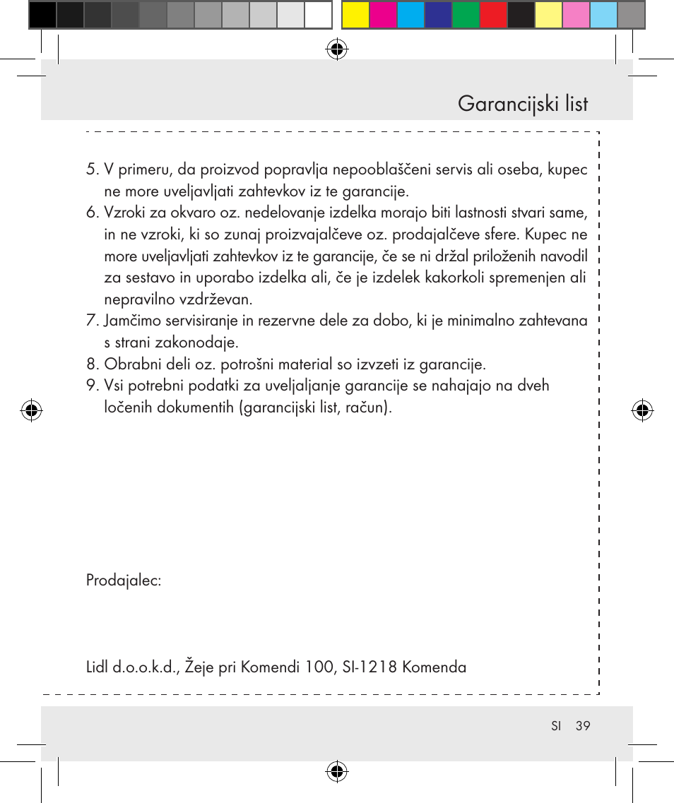 Garancijski list | Silvercrest Z31131 User Manual | Page 39 / 64