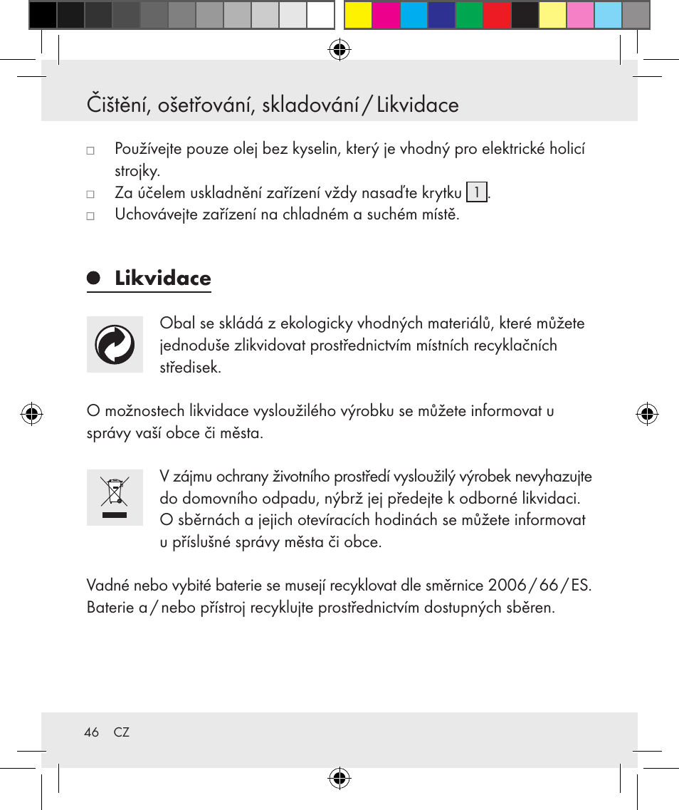 Čištění, ošetřování, skladování / likvidace, Likvidace | Silvercrest Z31131 User Manual | Page 46 / 64