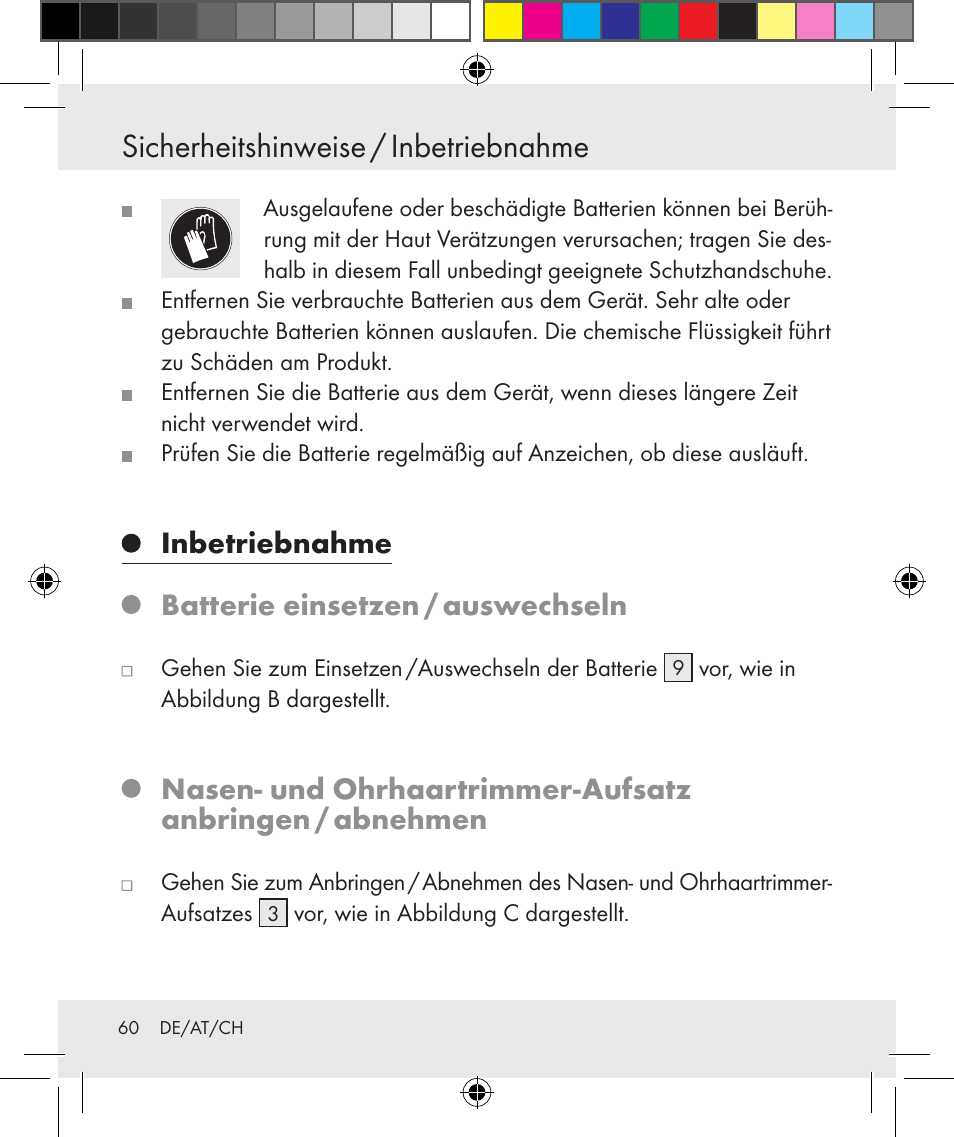 Sicherheitshinweise / inbetriebnahme, Inbetriebnahme batterie einsetzen / auswechseln | Silvercrest Z31131 User Manual | Page 60 / 64