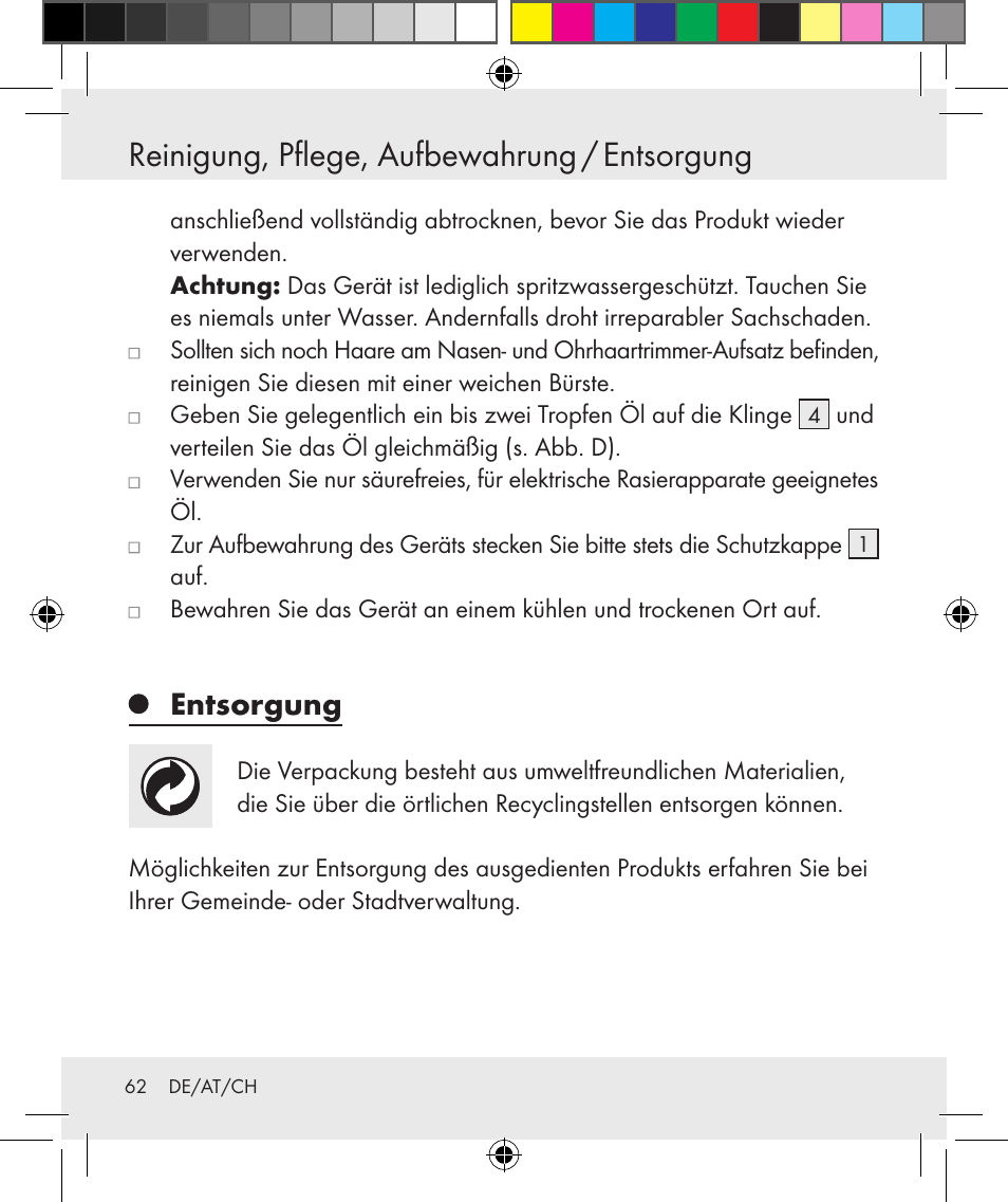 Reinigung, pflege, aufbewahrung / entsorgung, Entsorgung | Silvercrest Z31131 User Manual | Page 62 / 64