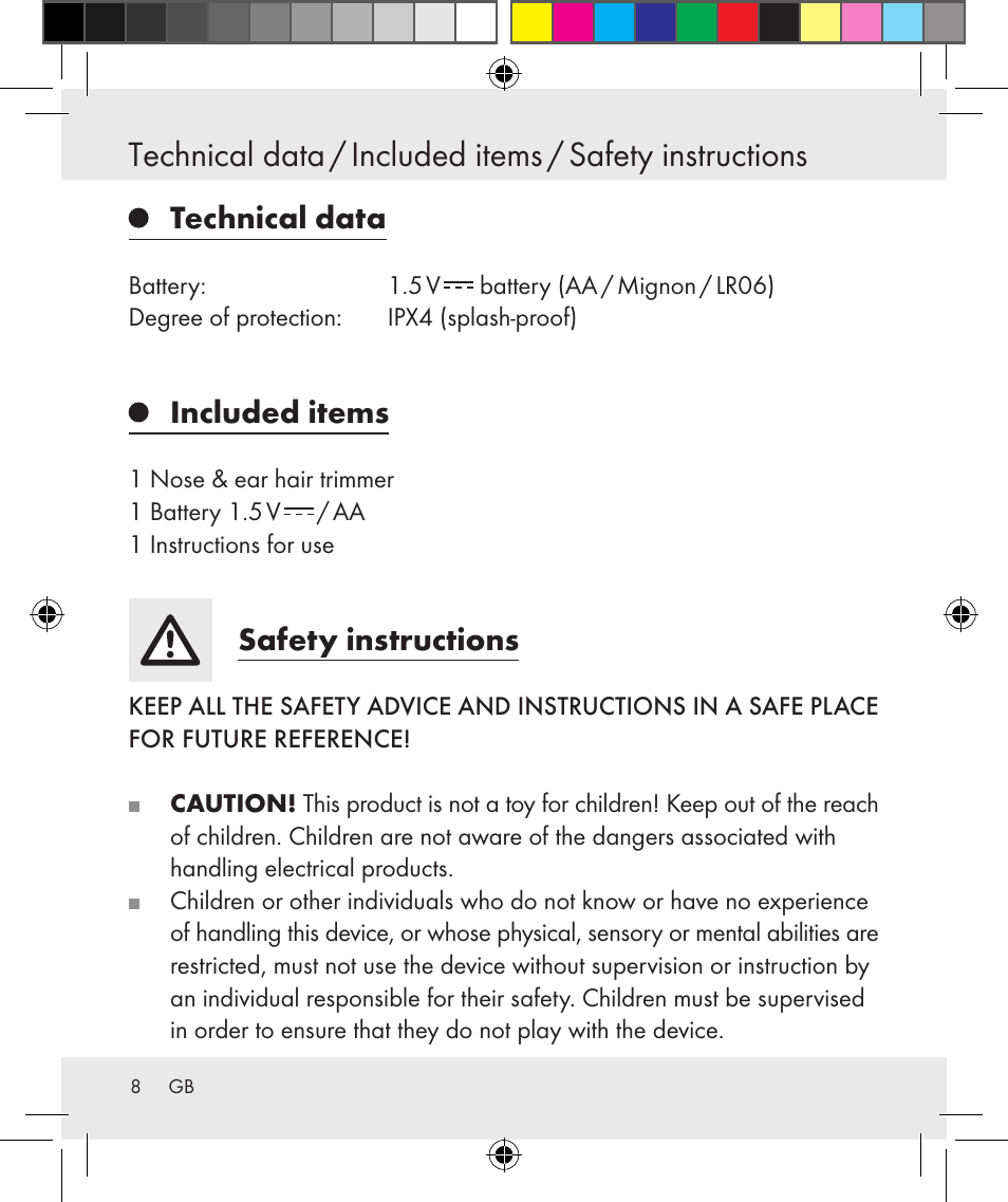 Technical data, Included items, Safety instructions | Silvercrest Z31131 User Manual | Page 8 / 64