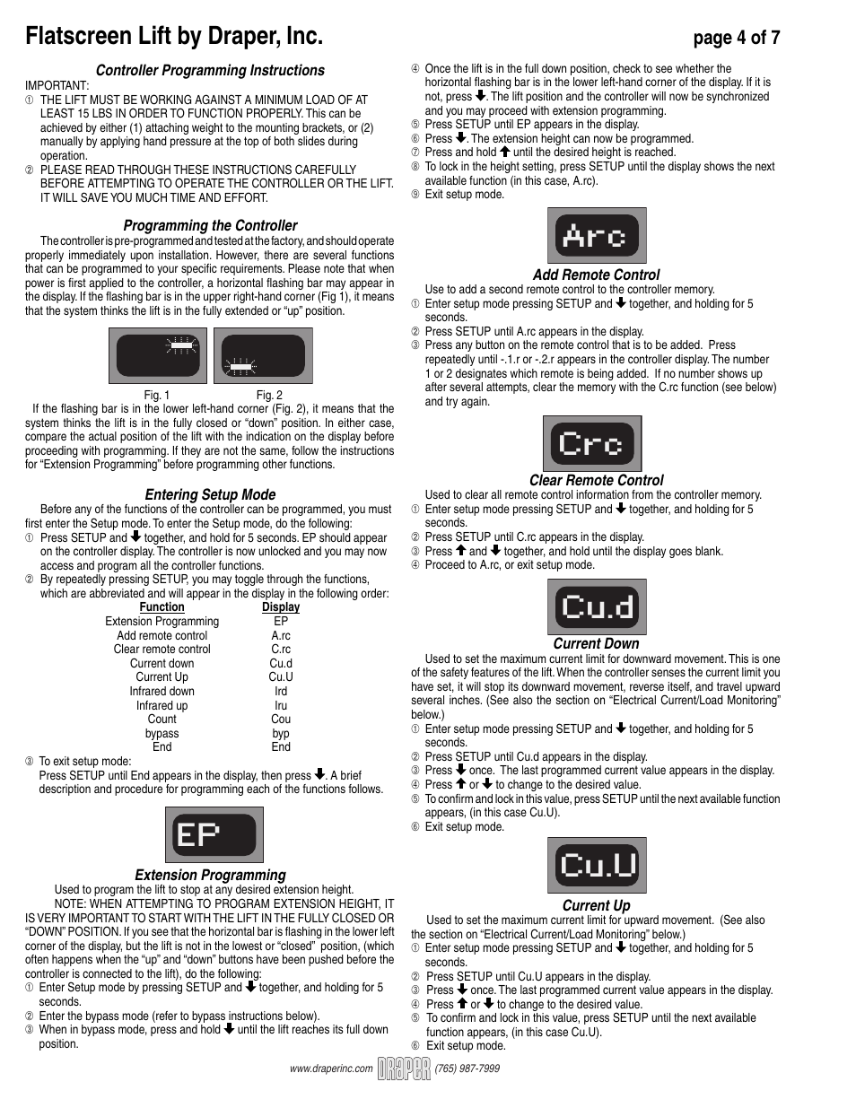 Ep arc crc cu.d cu.u, Flatscreen lift by draper, inc, Page 4 of 7 | Draper FlatScreen Lift FSL-F-42 User Manual | Page 4 / 7