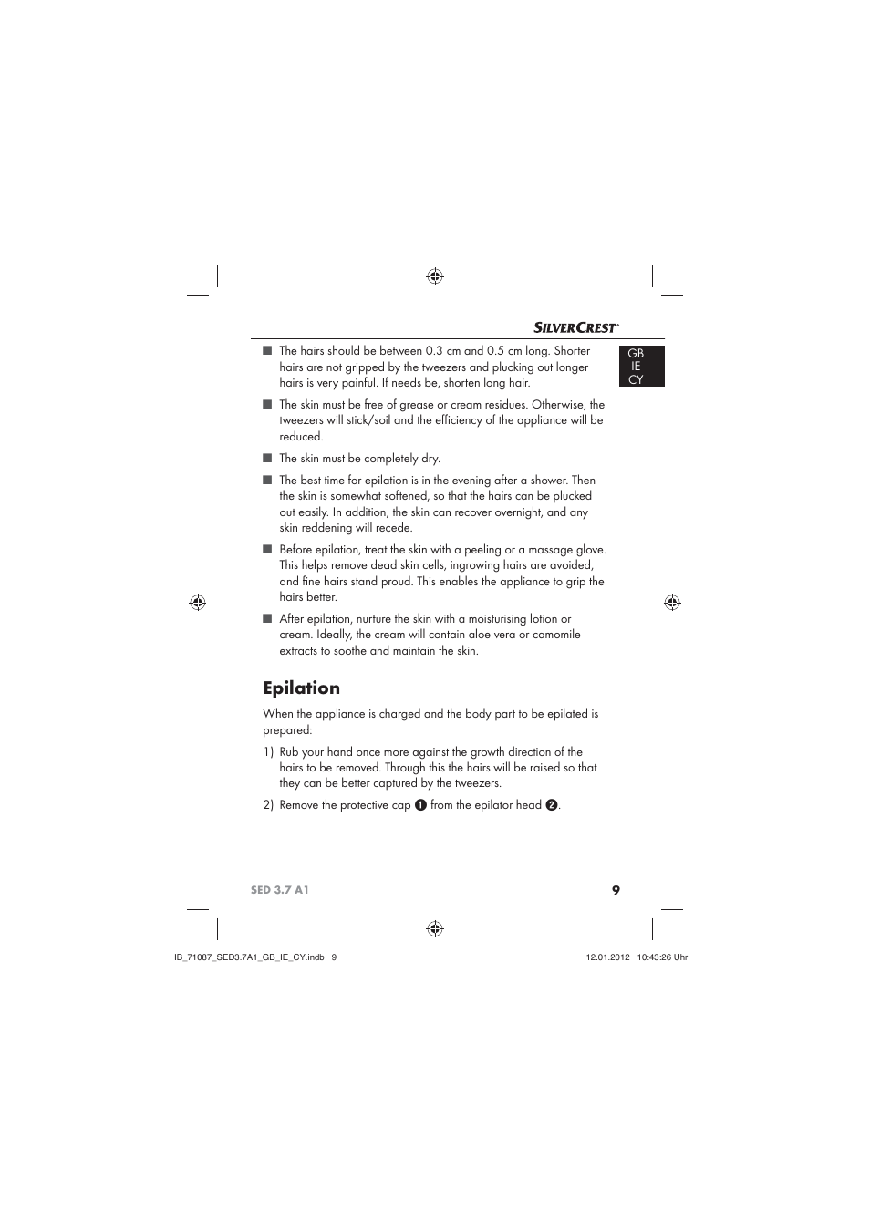 Epilation | Silvercrest SED 3.7 A1 User Manual | Page 11 / 33