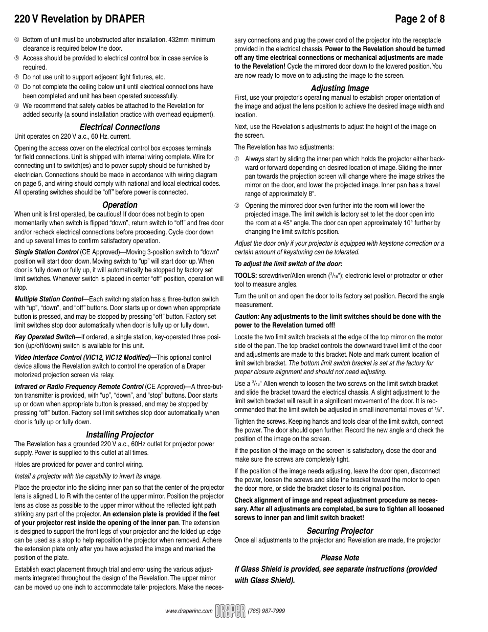 Draper Video Projector User Manual | Page 2 / 8
