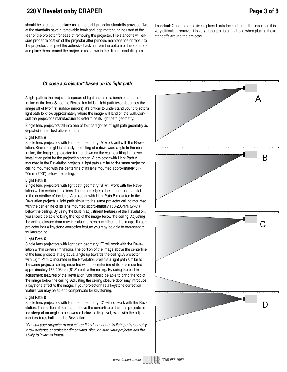 Bc d a | Draper Video Projector User Manual | Page 3 / 8