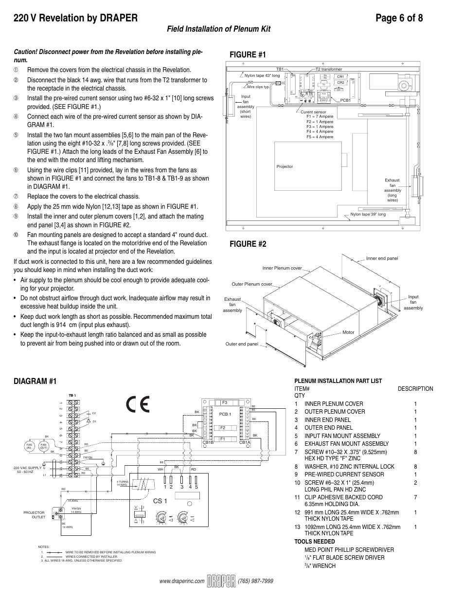 Field installation of plenum kit, Figure #1 diagram #1 figure #2, Cs 1 | Draper Video Projector User Manual | Page 6 / 8