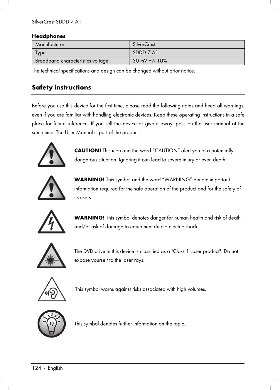 Safety instructions | Silvercrest SDDD 7 A1 User Manual | Page 126 / 160