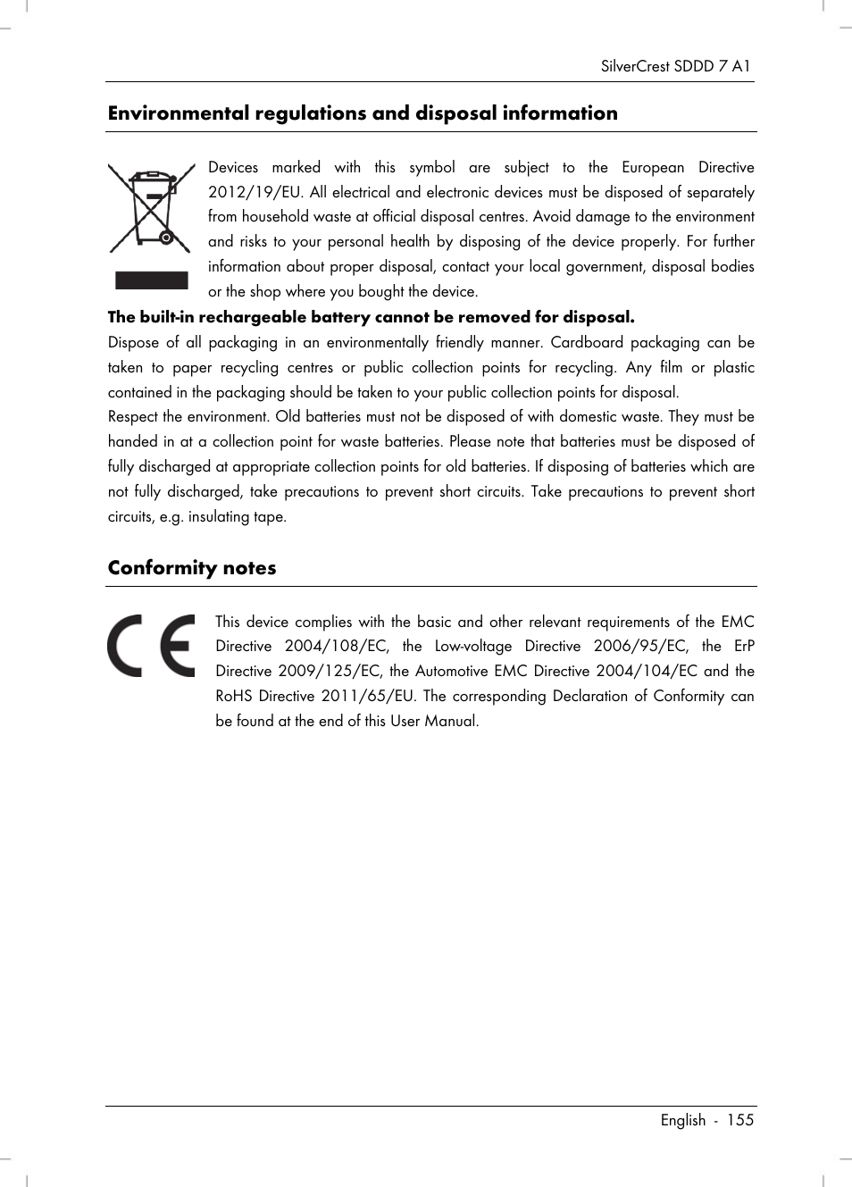 Environmental regulations and disposal information | Silvercrest SDDD 7 A1 User Manual | Page 157 / 160