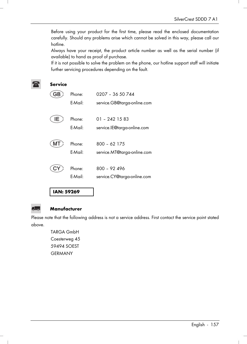 Silvercrest SDDD 7 A1 User Manual | Page 159 / 160