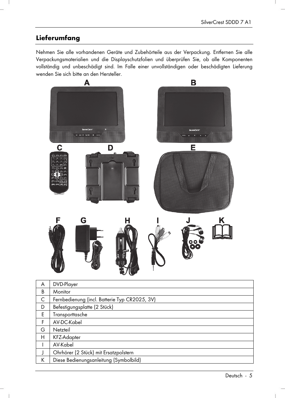 Lieferumfang | Silvercrest SDDD 7 A1 User Manual | Page 7 / 160