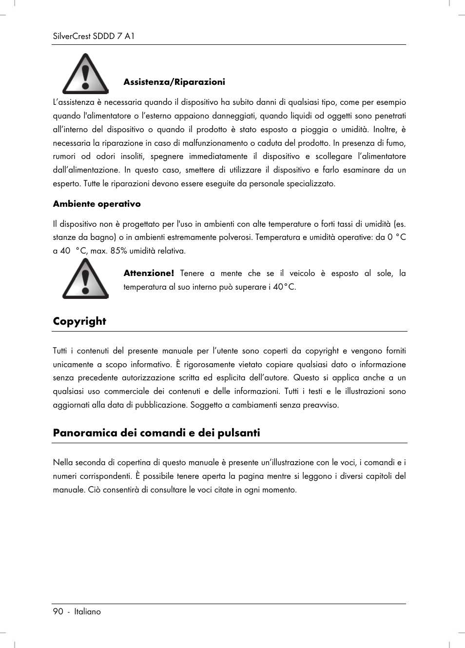Copyright, Panoramica dei comandi e dei pulsanti | Silvercrest SDDD 7 A1 User Manual | Page 92 / 160