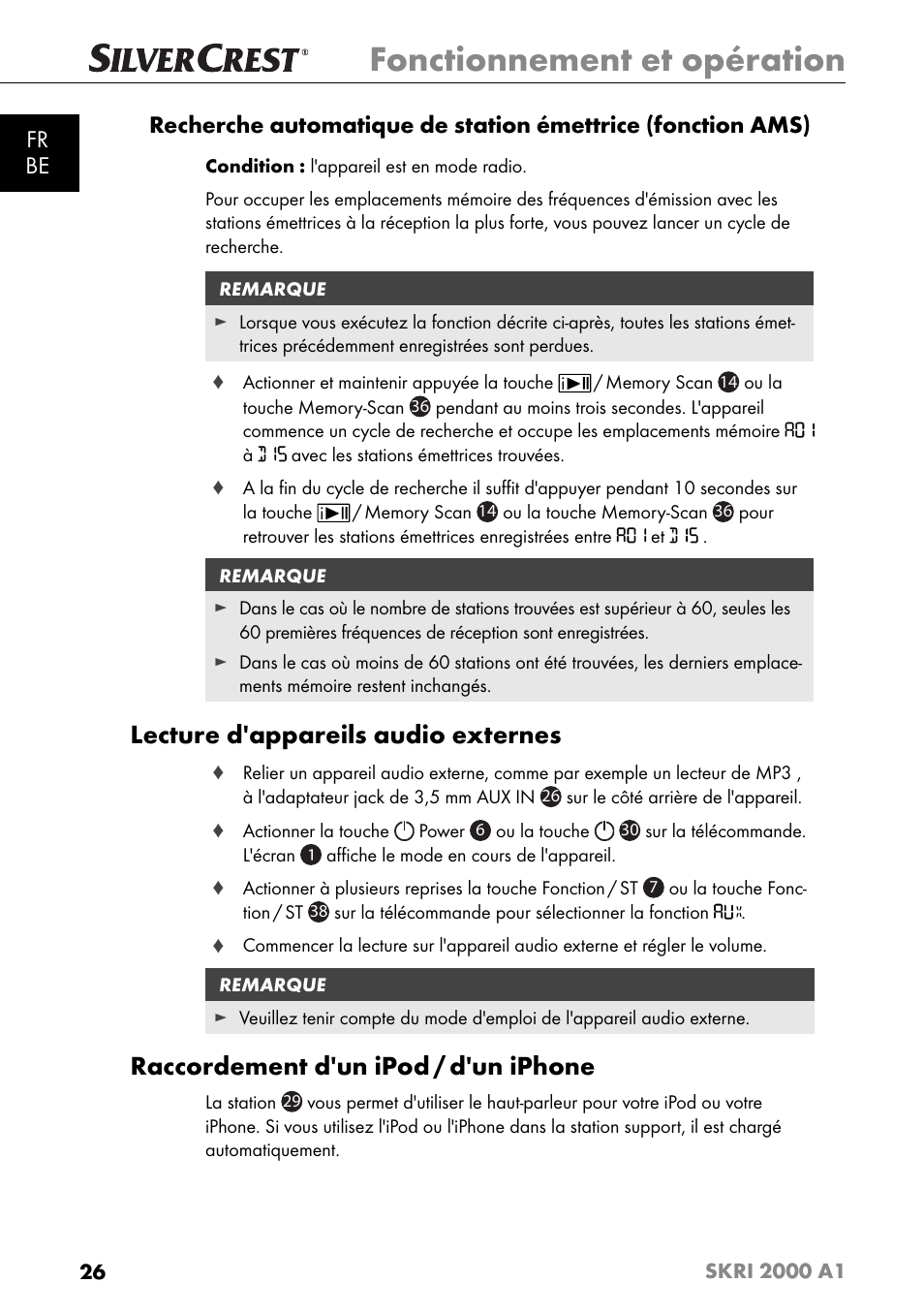 Fonctionnement et opération, Lecture d'appareils audio externes, Raccordement d'un ipod / d'un iphone | Silvercrest SKRI 2000 A1 User Manual | Page 29 / 147