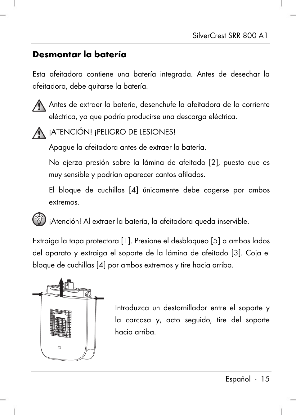 Desmontar la batería | Silvercrest SRR 800 A1 User Manual | Page 17 / 76