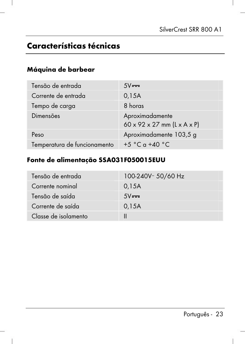 Características técnicas | Silvercrest SRR 800 A1 User Manual | Page 25 / 76