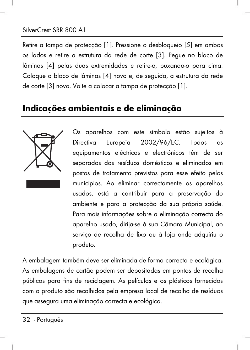 Indicações ambientais e de eliminação | Silvercrest SRR 800 A1 User Manual | Page 34 / 76